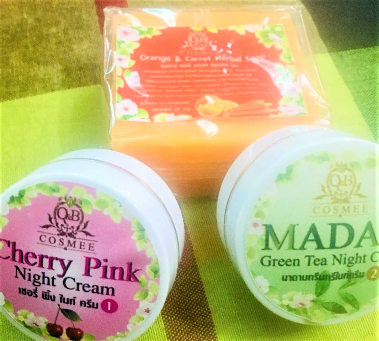Madam green Tea night creem / cherry pink night creem /oreeang carton herbal shop