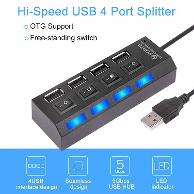 4 In 1 Mini 4 Port USB 2.0 Hub USB Port For Laptop PC Computer 4in1
